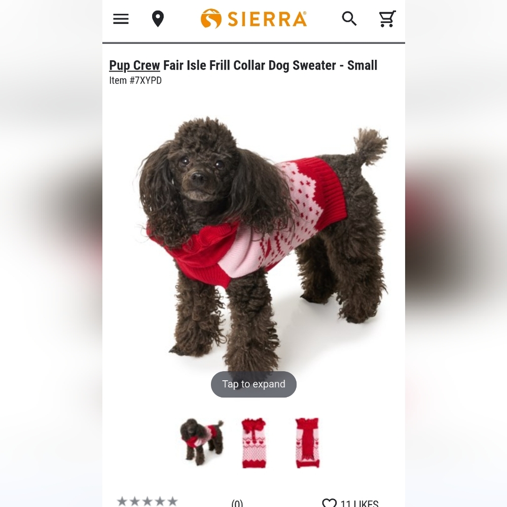 NWT Pup Crew Red and White Fair Isle Frill Collar Dog Sweater